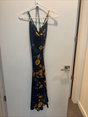 Navy Floral Slip Dress with Yellow Bloom Print